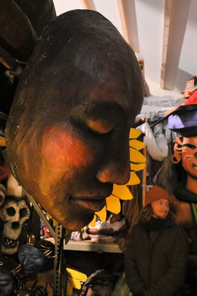 Woman Face for Large Puppet, several Maydays, Emily Mae Taylor and Sandy Spieler. photo: August Schwerdfeger